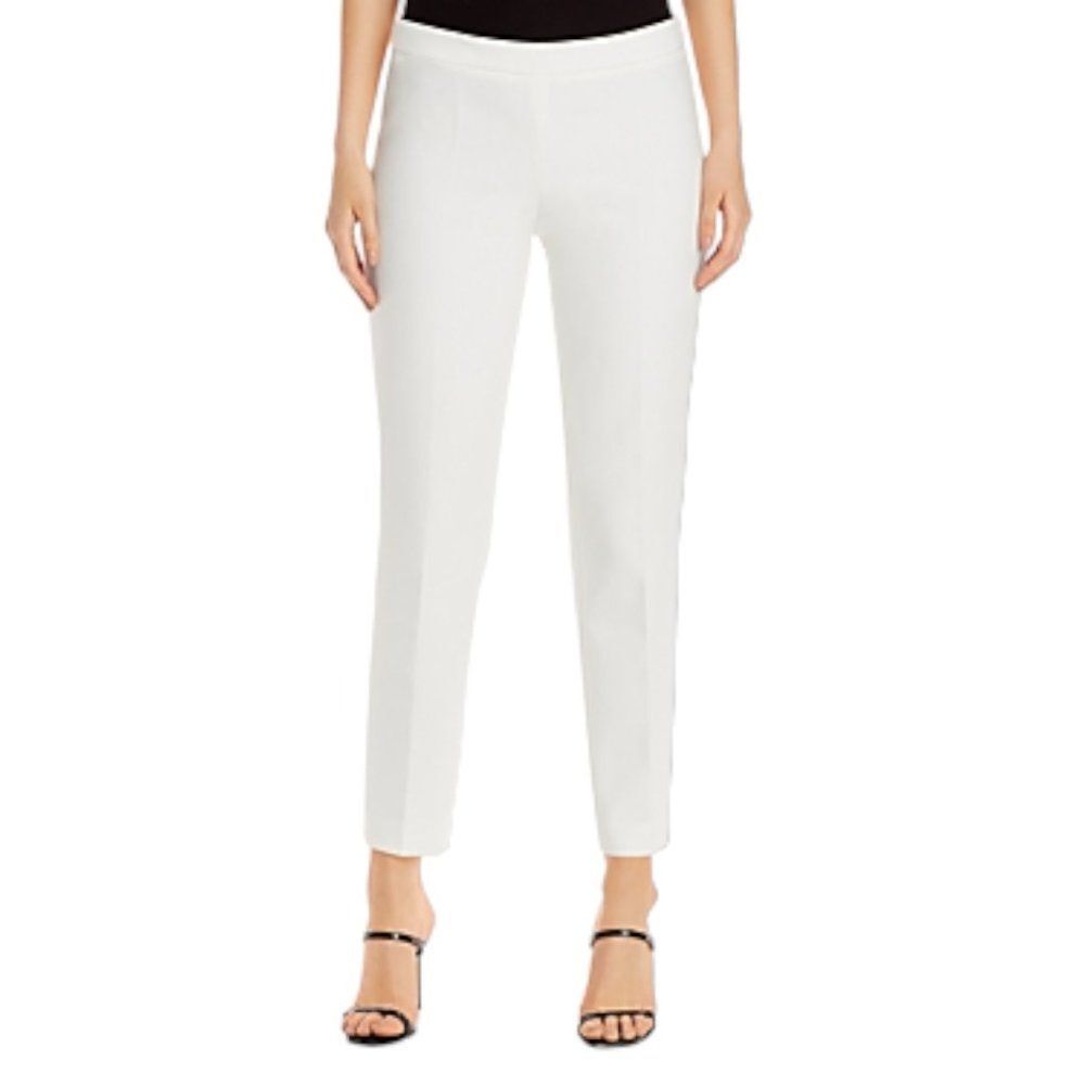 Boss Tiluna Ponte-Knit Trousers Pants Womens Size 8 White Polyester Flat Front
